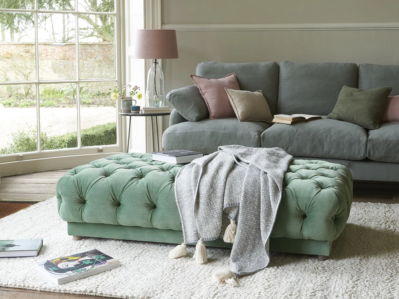 Extra Large Rectangle Squish-A-Lazy Footstool In Thatch House Fabric 1 Extra Large Rectangle Squish-A-Lazy Footstool In Thatch House Fabric