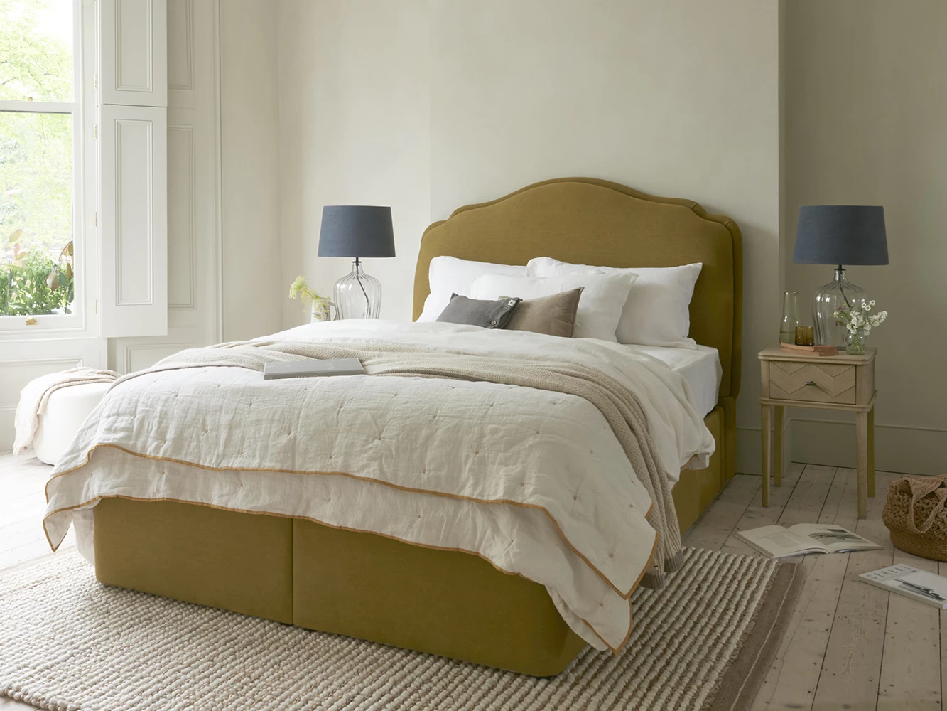 Double Sugar Puff Headboard In Thatch House Fabric 1 Double Sugar Puff Headboard In Thatch House Fabric