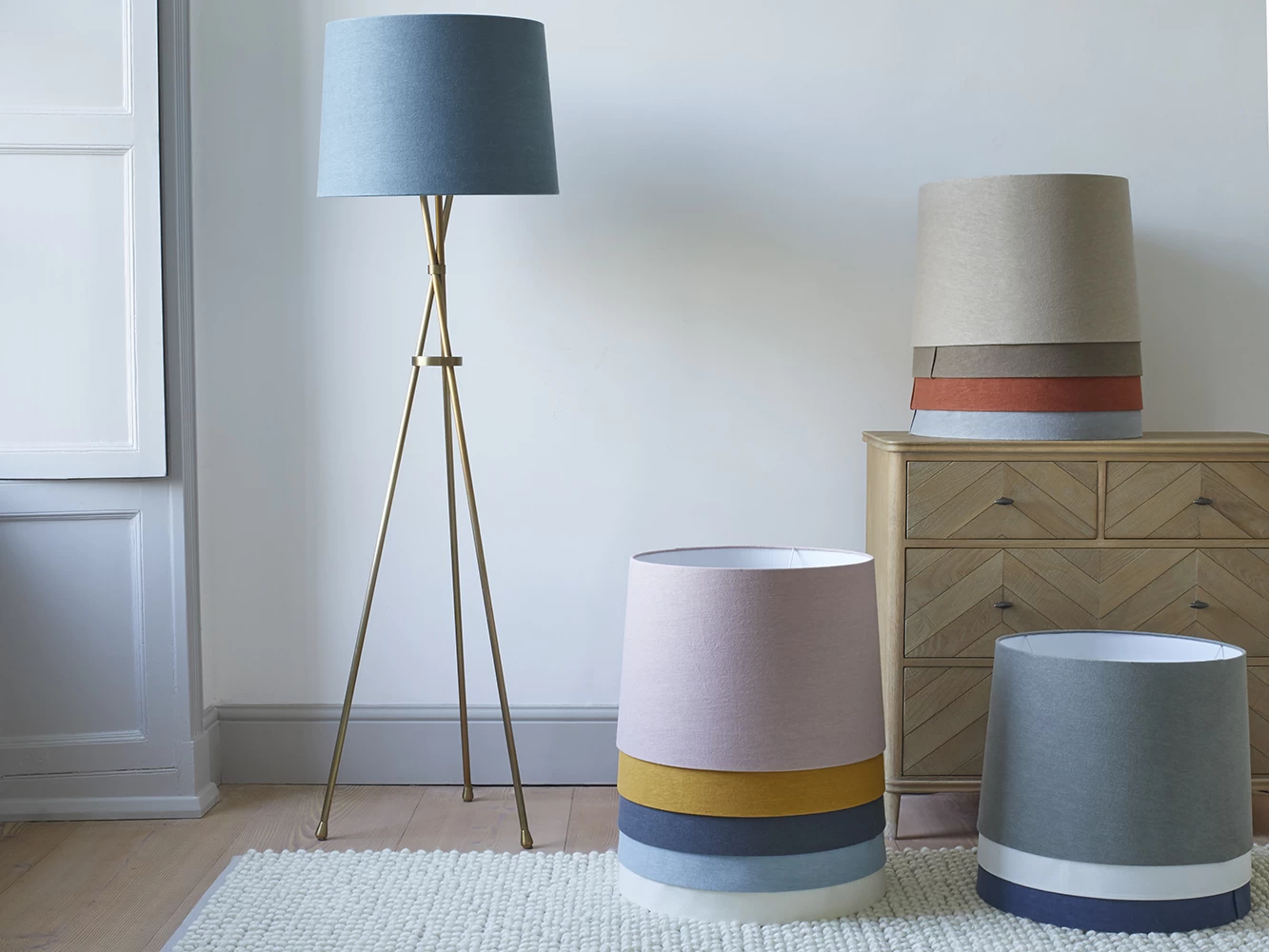 Hat Trick Floor Lamp In Brass With A Dusted Cocoa Clever Vintage Linen Shade 2 Hat Trick Floor Lamp In Brass With A Dusted Cocoa Clever Vintage Linen Shade - Image 2