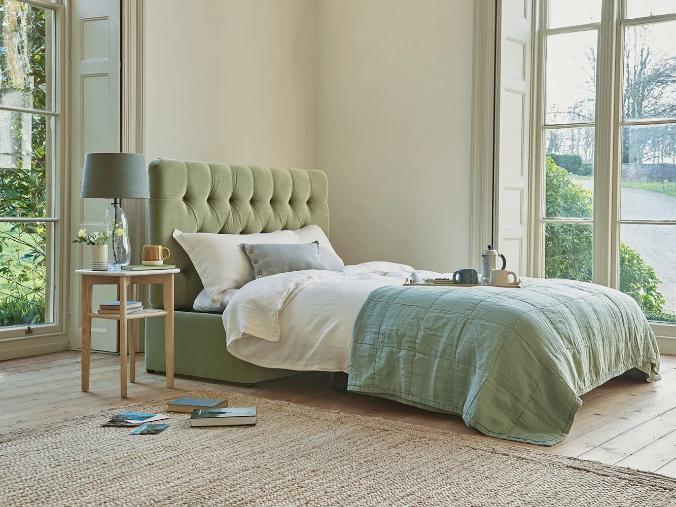 Single Bed In A Button In Thatch House Fabric 2 Single Bed In A Button In Thatch House Fabric - Image 2